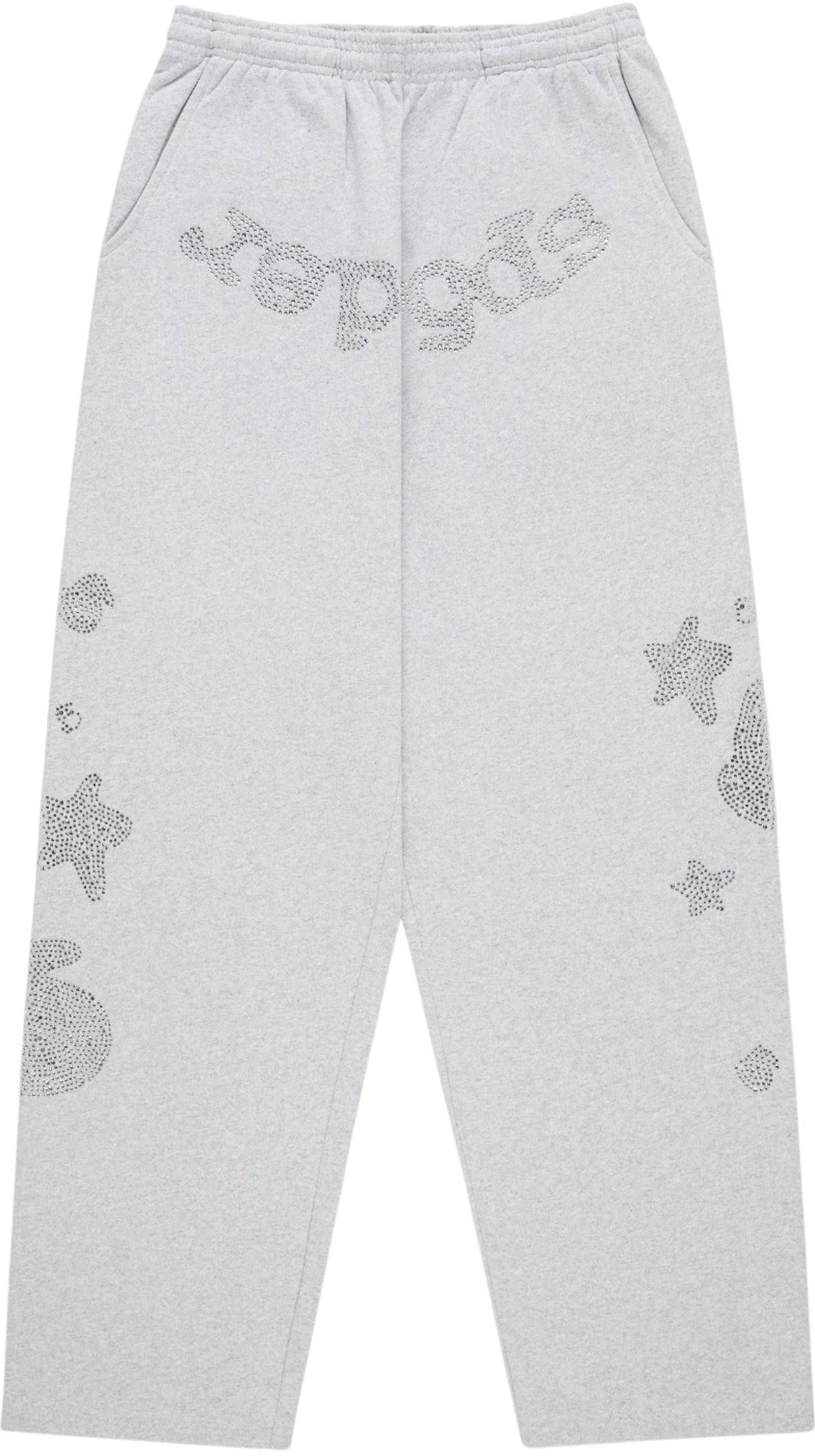 Sp5der Rhinestone Beluga V2 Wide Leg Sweatpant Heather Grey