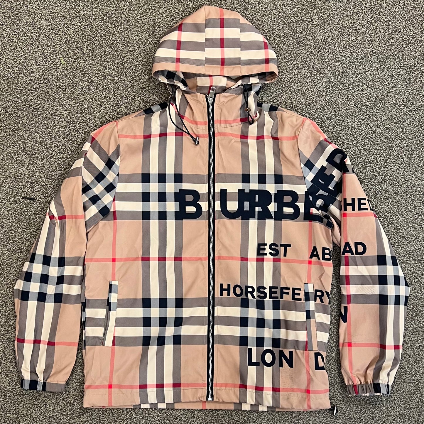 Burberry Tartan Motif Nylon Jacket Beige