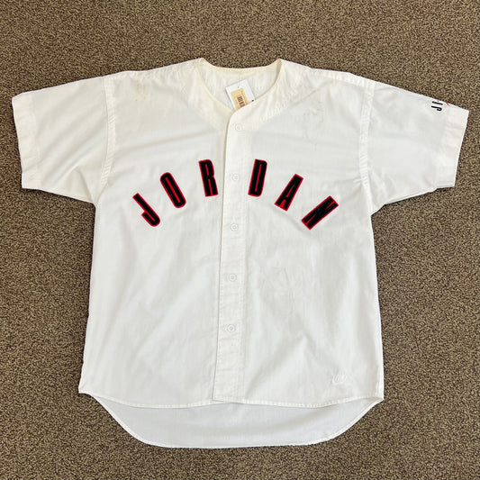 Vintage 90s Nike Air Jordan Stitched White/Black SS Baseball Jersey