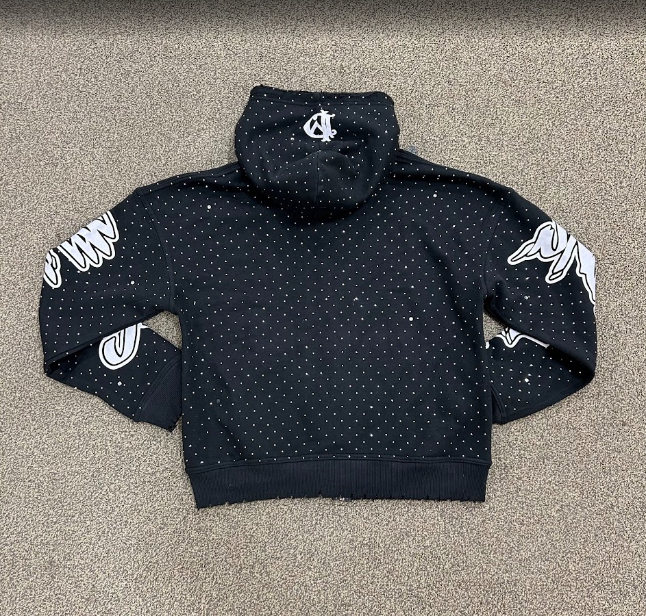 Divine Millions Rhinestones Zip Up Black