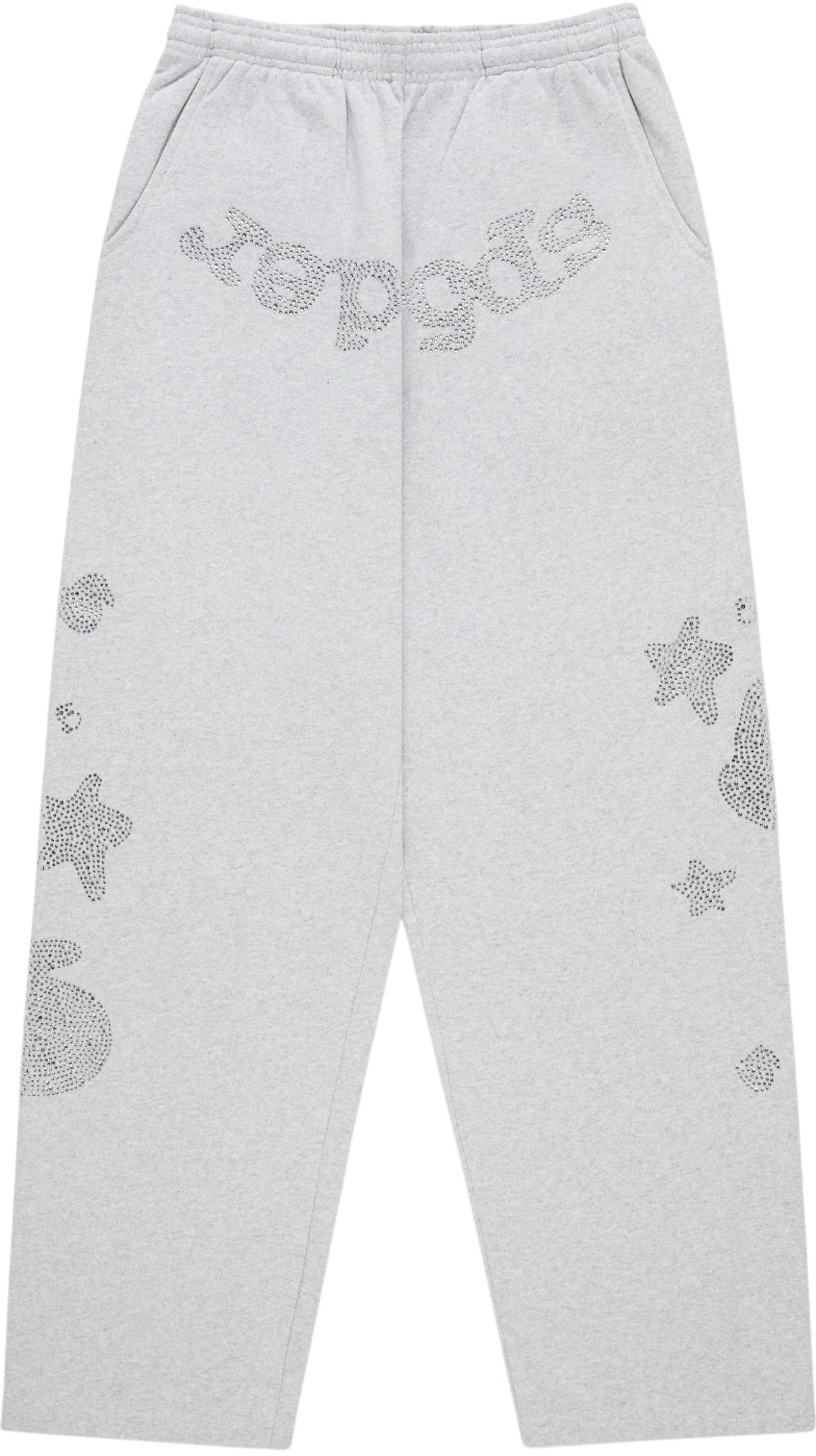 Sp5der Rhinestone Beluga V2 Wide Leg Sweatpant Heather Grey