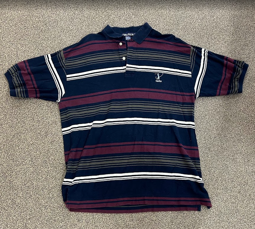 Vintage Nautica Golf Stripped Polo Navy