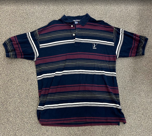Vintage Nautica Golf Stripped Polo Navy