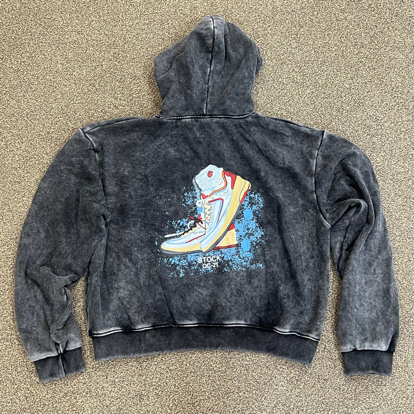 Deadstock Stock 21 Off-White Jordan 2 Washed Black Hoodie