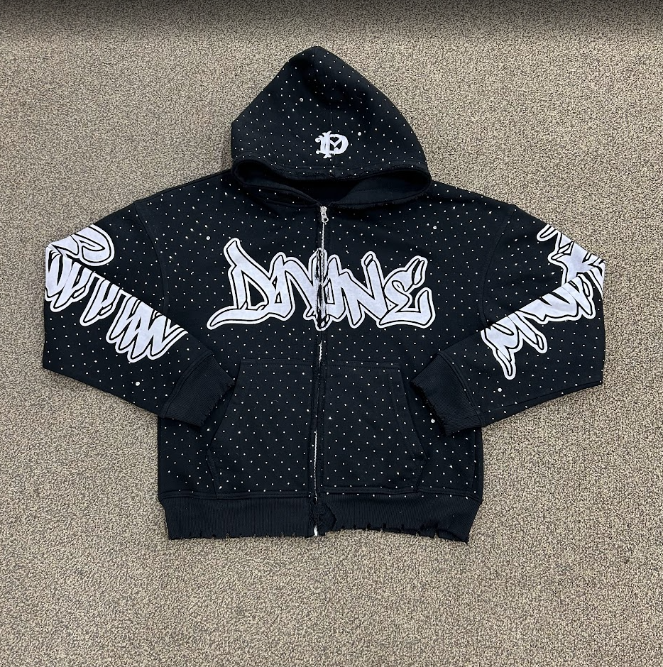 Divine Millions Rhinestones Zip Up Black
