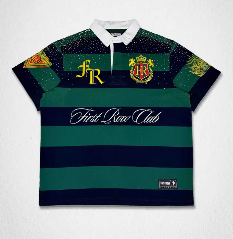 First Row State Club Rugby Rhinestone Polo Green/Navy