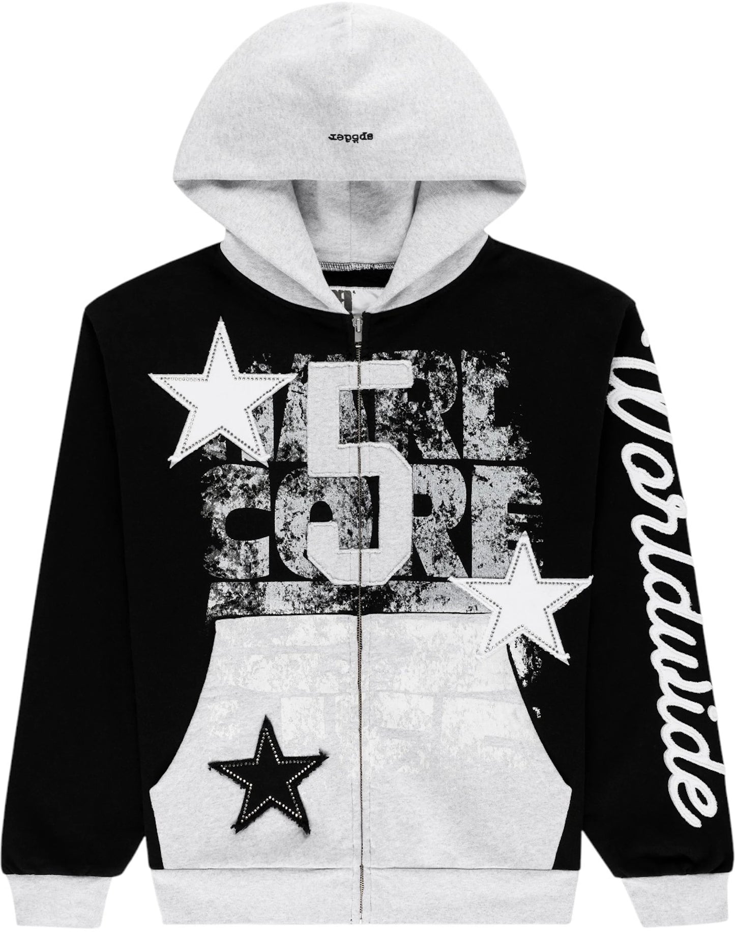 Sp5der Triple 5 Stitch Zip Up Hoodie Black