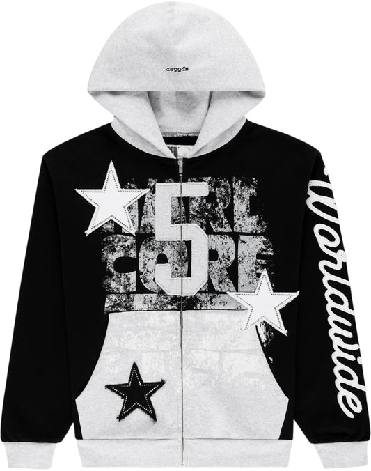 Sp5der Triple 5 Stitch Zip Up Hoodie Black