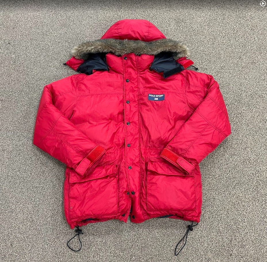Vintage Polo Sport Faux Hood Puffer Coat Red