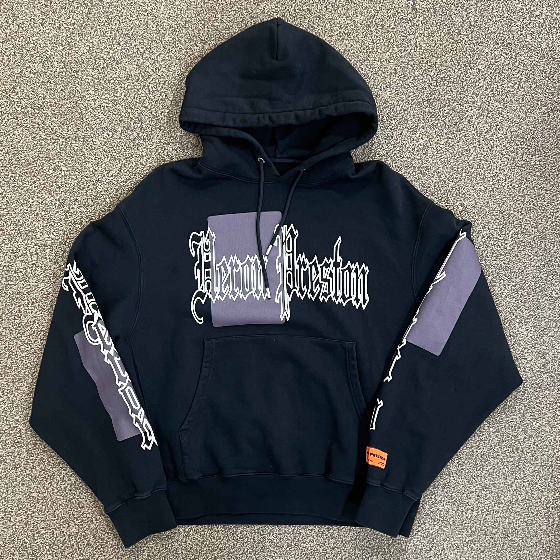 Heron Preston Logo Color Block Gothic Hoodie Black