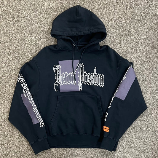 Heron Preston Logo Color Block Gothic Hoodie Black